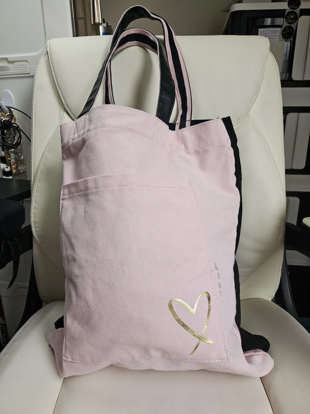 Victoria's Secret Double Black Tote Bag with Gold 'Love Made Me Do It' Print